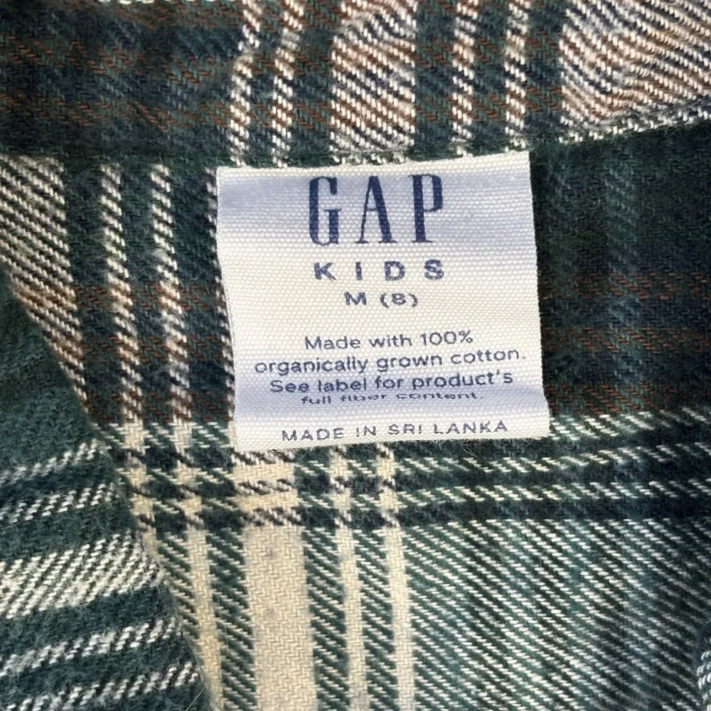 Gap Kids Medium (8) Dark Green Plaid Flannel Shirt Long Sleeve Boys Light Weight